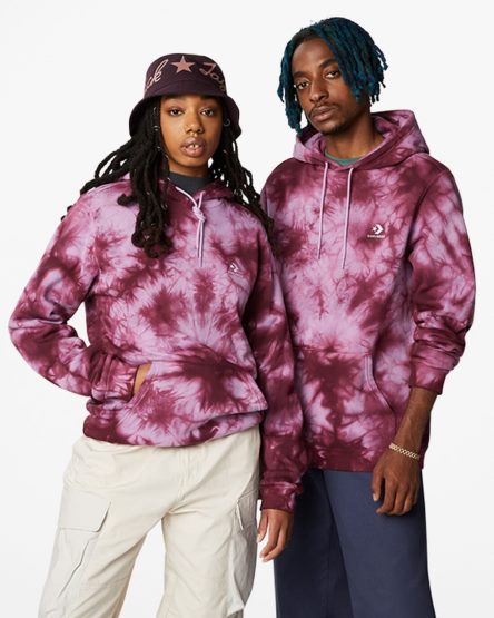 Men's Converse Go-To Star Dyed Standard Fit Fleece Pullover Hoodie Purple | AU 064E5P